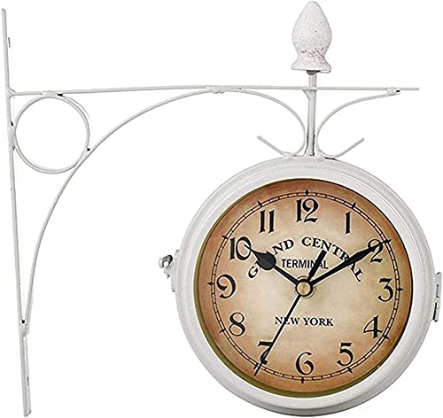Antik Retro Bahnhofsuhr Retro-Bahnhofsuhr, vintage doppelseitige Wanduhr, Wandmontage Retro Central Station-Uhr for Terrasse, Garage, Antiquitätenhalterung im Freien mit zweiseitig Wanduhr Doppelseiti