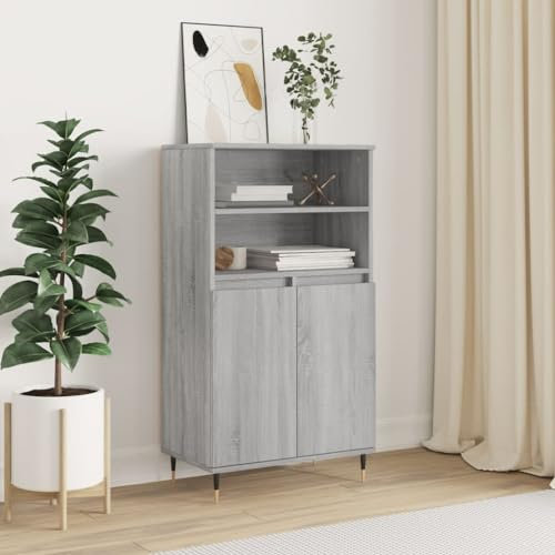 AUVYI Highboard Grau Sonoma 60x36x110 cm Holzwerkstoff Vorratsschrank Mehrzweckschrank Barschrank Schrank Organizer Kleiderschrank Kinderzimmer Fernsehschrank Küchenschränke