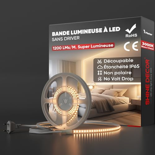 Shine Decor LED Streifen 1m, AC 220V 230V IP65 Wasserdicht LED Band, SMD 2835 120 leds/m Ultrahohe Helligkeit Lichtleiste für Küche Garten LED Beleuchtung (1M, Warmweiß, CE Zertifiziert)
