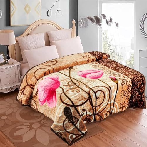 EVOKK Mink Blanket Soft Warm Sky Brown Cuddly Thick Non-shedding Double Ply 100% Polyester Suits Queen King Bed 200 X 240 (Coffee)