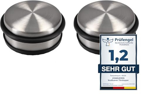 2 x Türstopper 1,2 kg Boden schwer VonBueren | ca. 10,5 x 5 cm | Tür Stopper aus Edelstahl/Metall | door stopper