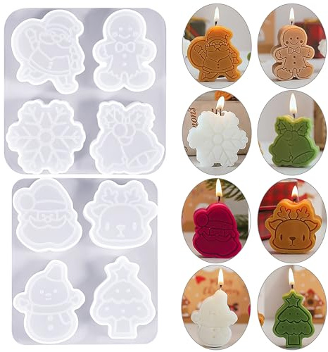 Silikonform Weihnachten Kerzenform-Weihnachtsmann Elch Schneemann Lebkuchenmann Weihnachtsbaum Glocken Kerzen Formen Silikon, PHOGARY Silikonformen Gießformen Weihnachten DIY Kerzenherstellung Form