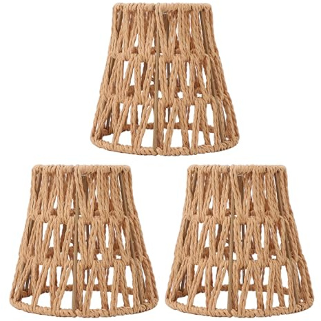 3 Stück Rattan Lampenschirm, E14 Glühbirne, Zum Aufstecken, Kleine Boho Lampenschirme, 15,2 Cm Höhe, Anhänger, Wandleuchte, Lampenschirm, Deckenventilator, Lichtabdeckungen,