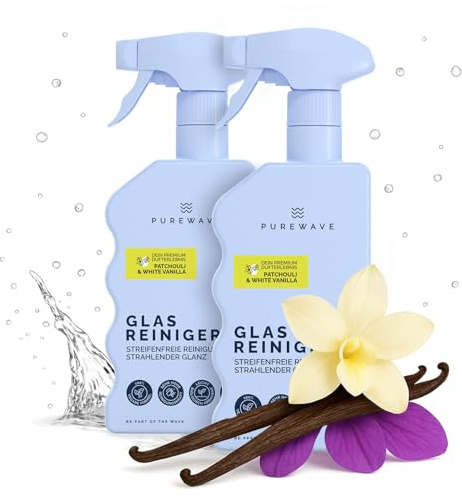 PUREWAVE Glasreiniger Patchouli White Vanilla – natürlicher Glasreiniger, streifenfreie Reinigung, vegan, angenehmer Duft, ideal für Fenster, Spiegel & Glasflächen, 500 ml