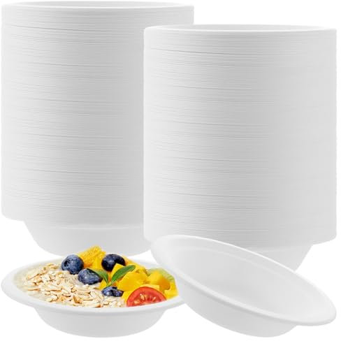 LOPYXBR 150 Stück Einweg Suppenschalen, 480ml Suppenteller Pappe, 17,8x4,1cm Suppenschüssel Einweg, Weiß Einweggeschirr Suppenschale für Party, Haushalt, Picknick
