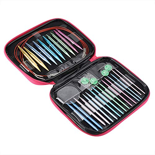 YUMILI Juego de agujas circulares para tejer, agujas de aluminio para tejer, juego de 13 pares con 4 hilos, bolsa de transporte y accesorios, ideal para amantes del punto, regalos artesanales