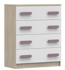 Fabryka Mebli Idźczak Kommode für Kinder, 80 cm breit Jonas III - Schlafzimmermöbel, Schrank für Wohnzimmer, Schlafzimmer, Kinderzimmer, Jugendzimmer - Sonoma-Eiche/Weiß – Griff heidekraut
