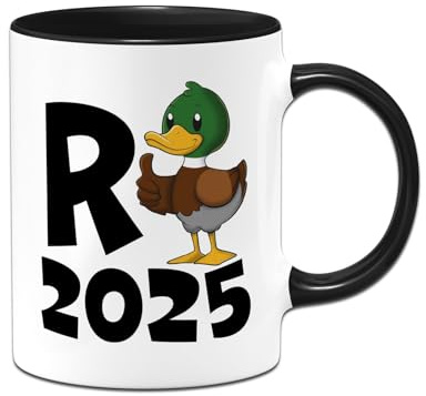Renteneintritt Geschenk Männer & Frauen - Tasse Ente Rente 2025 - Kaffeetasse Rentner lustig zur Rente - Geschenkidee Pension für Mann, Frau (Schwarz)