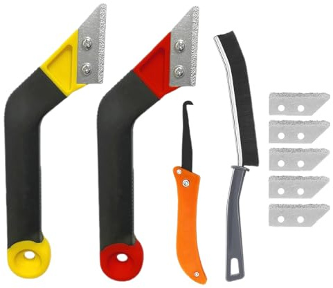 Werkzeug-Set zum Entfernen von Fugenmörtel – 10 x innovativer Fugenmörtel mit 5 zusätzlichen Ersatzklingen | Präzisionsmörtel-Rechen mit ergonomischem Griff, Durchgangskontrolle