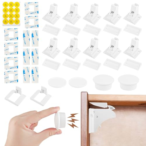 Sécurité Bébé Placard Bloque Porte, 10 Serrures + 2 Clés Enfant Magnétique Cabinet de Sécurité, Serrure Magnétique Invisible Pour Sécurité Enfant, Sécurité Enfant Tiroir Armoires Verrous