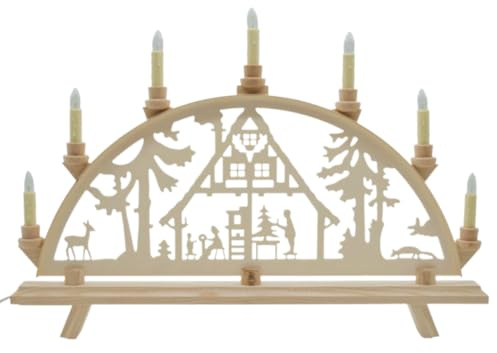 Erzwelt - Lichterbogen DBR55 – Motiv Vor dem Fest | 55 x 37 x 5 cm – Schwibbogen aus Holz – Leuchtbogen mit 7 Kerzen – Original Erzgebirge Fensterbogen – Weihnachtsdeko