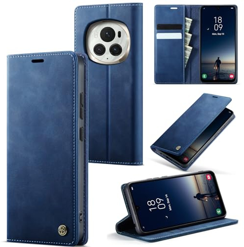 owlhold Handyhülle für Honor Magic 7 Pro hülle Premium PU klapphülle RFID Lederhülle Faltbare Handytasche Schutzhülle Kartenfach Standfunktion hülle Honor Magic 7 Pro 5G - Blau