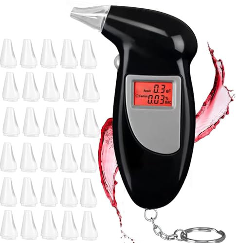 beseloa Alkoholtester, Professioneller Alkoholtester mit digitaler LCD-Anzeige, Genau Alkoholmessgerät Alkohol Tester mit 30 Mundstücke für den privaten professionellen Gebrauch zu Hause