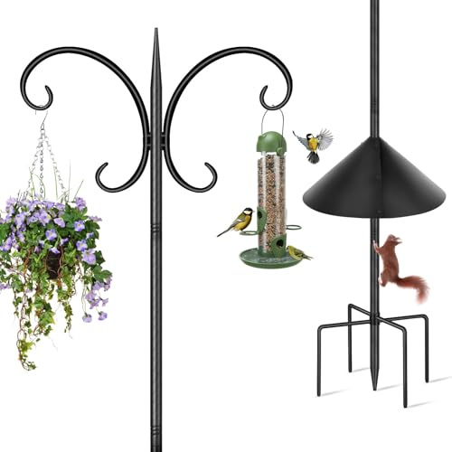 Mangeoire à oiseaux à suspendre, 223 cm, mangeoire à oiseaux en métal robuste avec cloison d'écureuil, crochets pour lampes de jardin, lanternes, panier de plantes