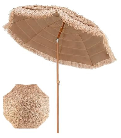 GFYHTN Ombrellone in Paglia Simulata, 240cm Ombrellone in Stile Hawaiano con 8 Stecche, Angolo Inclinabile per Spiaggia Piscina Giardino(5.2ft/1.6m)