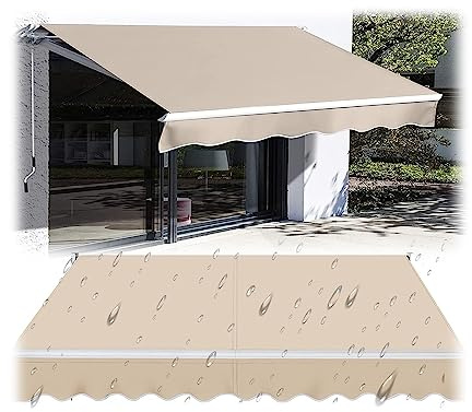 Genérico Toldo retráctil Resistente Replacement Fabric de 4 x 3 m para Patio, de poliéster Resistente a los Rayos UV, Color Beige.No Incluye Soporte.