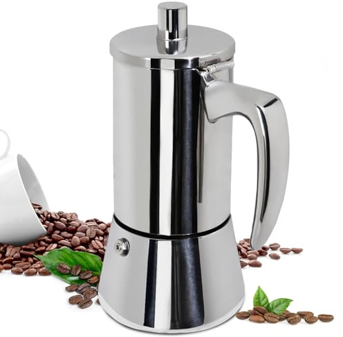 Supvision 4 Cup Thickened Moka Pot 304 Stainless Steel 200ml Italian Espresso Coffee Maker Stovetop CoffeeMakers Mocha Pot Percolator for Induction Stove Classic Cafe Makers Portable for Easy Brewing