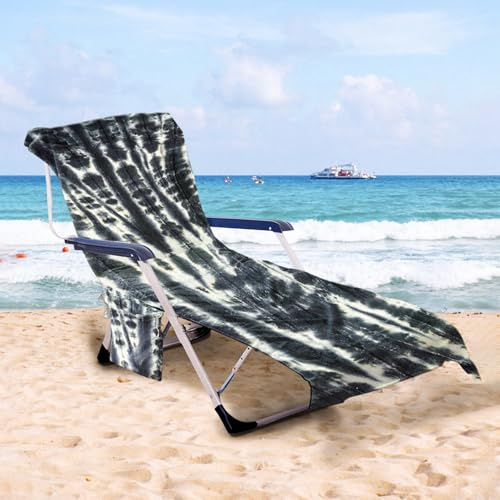 Surwin Sun Lounger Towels with Pockets and Bag, Portable Beach Sunbed Towels Microfiber Quick Dry Travel Beach Chair Cove for Sun Lounger, Pool Chair (75 * 210+25CM,Tie-dye 4)