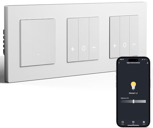 BSEED Dubbel Zigbee-dimmer och Zigbee-ljusbrytare, 1 strömställare, 1 väg, dimbar smart väggbrytare, kompatibel med Amazon Alexa och Google Home, PC-material, 240 V, vit