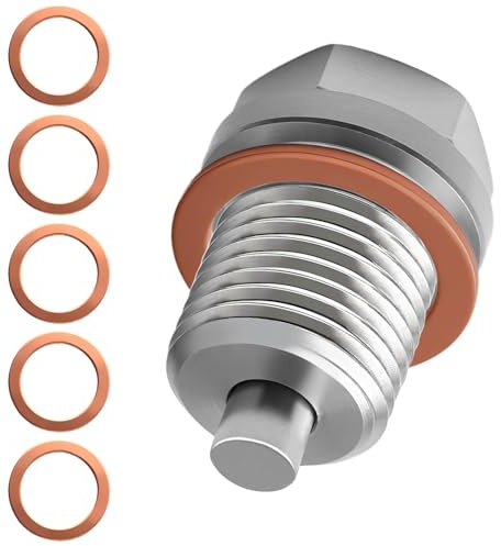 Magnetic Oil Drain Plug, M16X 1.5 Stainless Steel Sump Drain Nut Bolt with 5pcs Copper Crush Washer, Replacement Universal Oil Plug for Most Cars Motorcycle Boats