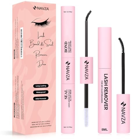 NAVZA Lash Bond and Seal Kit with Lash Remover, 3-in-1 Waterproof Lash Cluster Glue with Strong Hold Adhesive and Gentle Remover, Long-Lasting 72H, Latex-Free, Easy to Use DIY Eyelash Extensions