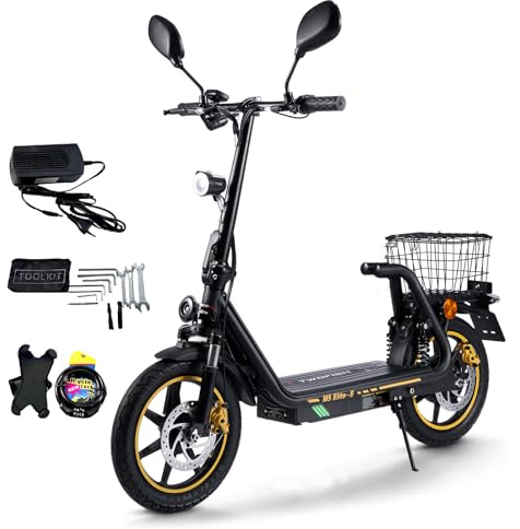 TWOFISH E Scooter mit EEC Zulassung, 500W Elektro Scooter mit 48V 13Ah Akku, 30 km Reichweite, 14 Reifen, doppelte Federung, 3 Geschwindigkeiten, Elektroroller Erwachsene mit LED-Display (Schwarz)