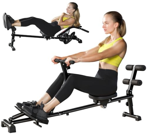 SPORTNOW Rudergerät für Zuhause Leises Rudergerät 12 Widerstandsstufen | 2 in 1 Design, LCD-Display, Sit-up-Funktion, Vertikale Lagerung, Rudermaschine bis 100kg, Heimrudergerät für Heimfitness