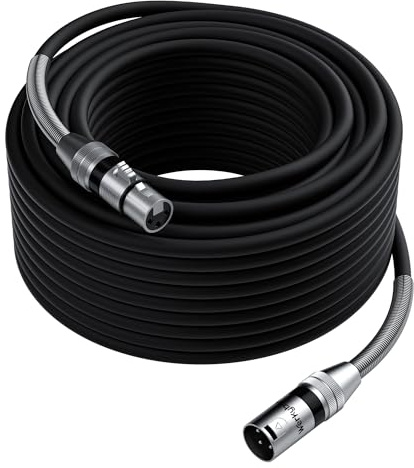 Werkybay 3-polig XLR-kabel 30m (1 styck), kontakt till uttag XLR-adapter, symmetrisk mikrofonkabel förlängningskabel för mikrofon, podcast, scen, studio, högtalare, mixer, förstärkare etc.