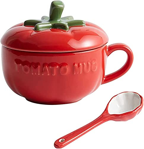 EUXHTYWP Bols à soupe avec anse, Tomate mignonne couvercle et, Tasse céréales en céramique for le petit-déjeuner