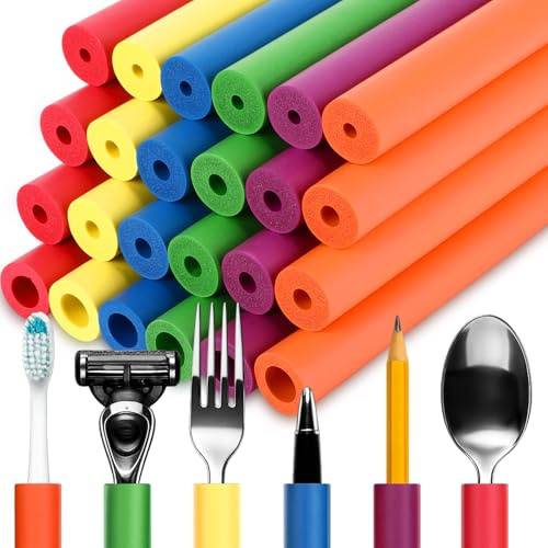 Sivak 24 Pcs Foam Grip Tubing - 3 Sizes Adaptive Built up Grip Aid for Utensils Pens Toothbrushes Forks Spoons Comfort Foam Handle Tubing for Elderly Disabled Arthritic Handicapped, Multicolor 8 Inch