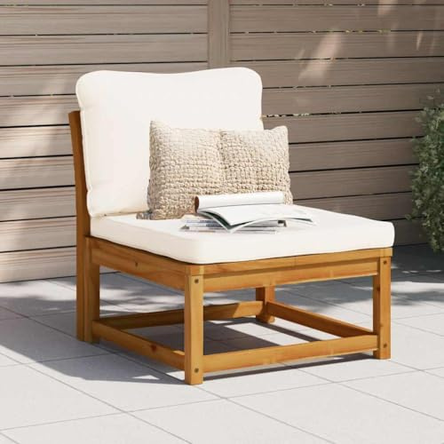 Bucmath Gartensofa mit Kissen, Massivholz Akazie geölt, 63x73x65 cm, Robustes Loungesofa für Outdoor & Balkon, cremeweiße Polster, modulares Design