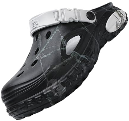 YUKTOPA Zuecos para Hombre, Impermeables, Antideslizantes, Transpirables, de Goma Ligera, Sandalias Ajustables para Verano, para jardín y Ocio, Negro y Gris, 43/44 EU
