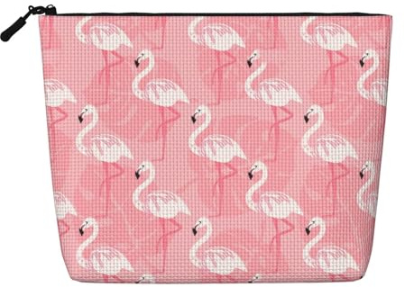Summer Flamingo Palm Leaves Daily Use Makeup Bag Fake Hemp Travel Toiletry Organizer Large Capacity Water Resistant