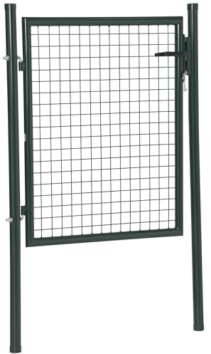 HOMCOM Steel Garden Gate, Outdoor Mesh Fence, Security Barrier with Single Door and Lock for Garden Patio Entrance Way, 97 x 150 cm, Green