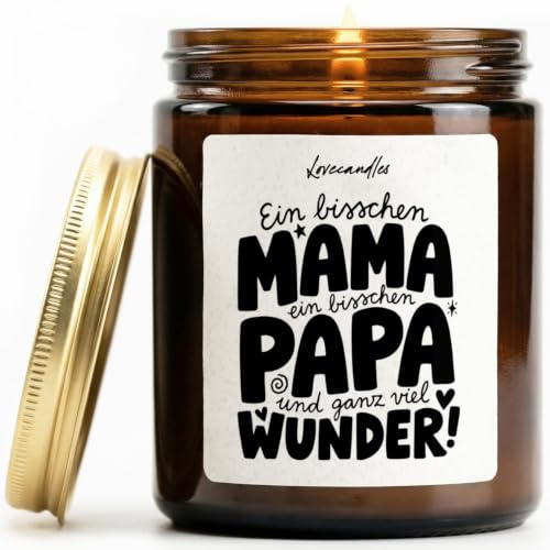 Ein bisschen Mama, ein bisschen Papa und ganz viel Wunder! Duftkerze mit Spruch, Kerze als Geschenk für Geburt, Babyshower, frischgebackene Eltern, Mama & Papa, Lustige Vanille Duftkerzen im Glas