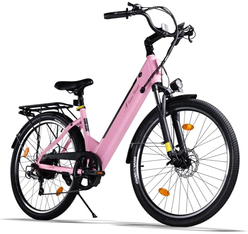 AVDLEU Elektrofahrrad 26 Zoll E-Bike für Damen Herren, 36V 12,8Ah Akku, starker Motor, 26 Cityrad Pedelec Citybike für Erwachsene, Rosa