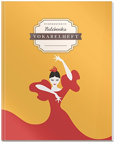 DÉKOKIND Vokabelheft | DIN A4, 84 Seiten, 2 Spalten, Register, Vintage Softcover | Dickes Vokabelbuch | Motiv: Spanish Flamenco