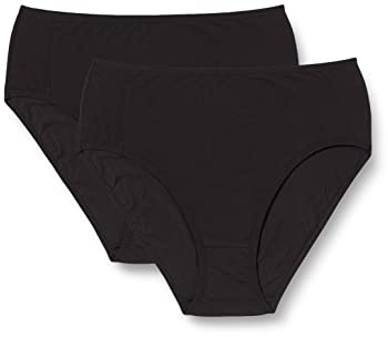 Nur Die 2er Pack Midi Slip Mehrfarbig aus Baumwolle Stretch Unterwäsche Unterhosen Basic Mehrpack Damen, schwarz, L
