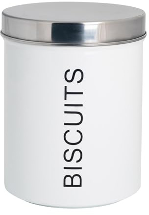 Harbour Housewares Metal Biscuit Tin - White - Round Retro Biscuit Barrel Canister Cookie Jar Kitchen Caddy Food Storage Box Container with Airtight Lid for Kitchen Organisation & Home Décor