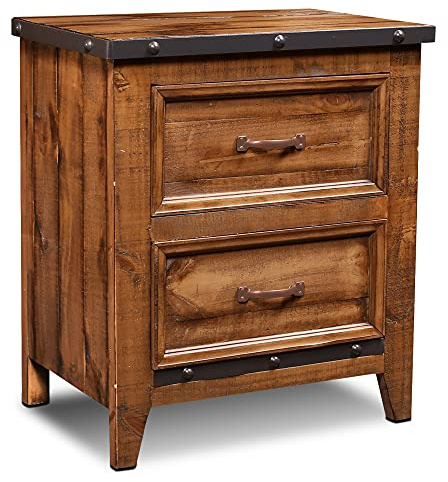Sunset Trading Rustic City Nightstand, Industrial Metal Accents, Natural Oak