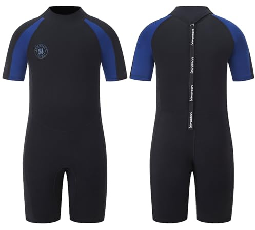 Lemorecn Kids Wetsuits Youth Premium Neoprene 2mm Youth's Shorty Swim Suits (4021blue-14)