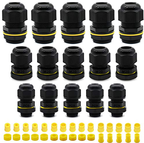 M25 M20 PG9 Kabelverschraubung Set, HUYU wasserdichte IP68 verstellbare Kabel Steckverbinder, wasserdichter Stecker für Box, verstellbar Kabel Stopfe mit Gegenmutter für 4-8 mm/4-14 mm Kabel, 15 Stück