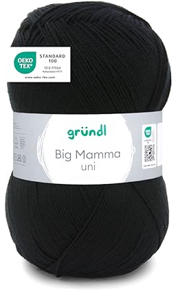 Gründl Big Mamma Uni (Lana per Maglieria, Set per Uncinetto, Filato per Maglieria e Uncinetto Effetto Lana, 100% poliacrilico, 400 g / 1040 m, Spessore del Ferro: 3,5-4,5, 1 x 400 g), Black
