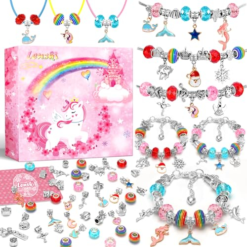 Lenski Einhorn Geschenke für Mädchen, Kleinigkeiten für Adventskalender Füllung Mädchen Geschenke 4-12 Jahre, Armbänder Selber Machen, Nikolaus Geschenk Weihnachtsgeschenke für Kinder Bastelset