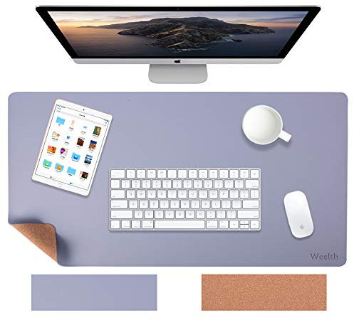 Weelth Schreibtischunterlage,900 * 430mm Tischunterlage Naturkork & PU-Leder doppelseitige Mauspad, Laptop Tischunterlage wasserdicht Schreibunterlage für Büro und Zuhause(Hellvilolett, 900 * 430mm)