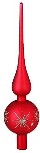 Inge Glas Christbaumspitze dekoriert 28cm | Weihnachtsbaumspitze Glitzer Sterne Schneeflocken | Spitze aus Glas (Merry Red rot matt)