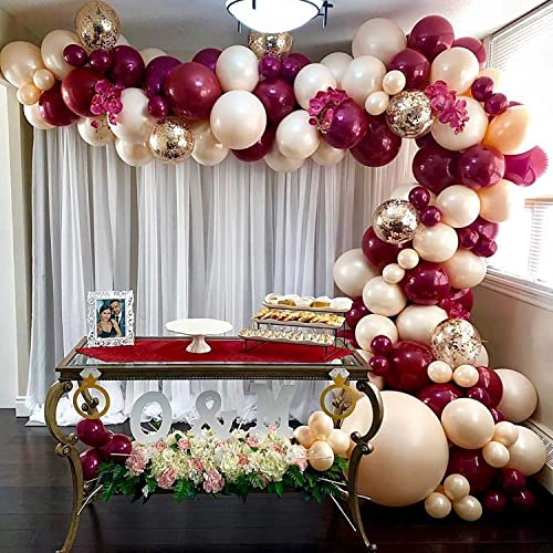 Kit Palloncini Ghirlanda Arco, Palloncino Compleanno Matrimonio, 123 pezzi Palloncini Rosso Borgogna con Colore-Nudo Palloncini per Festa Baby Shower, Anniversario, Nuziale, San Valentino Decorazioni