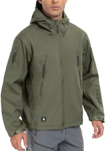Aosyax Uomo Giacche Softshell Militare Tattico Impermeabile per Campeggio Caccia Pesca Outdoor Giacca con Cappuccio Verde S