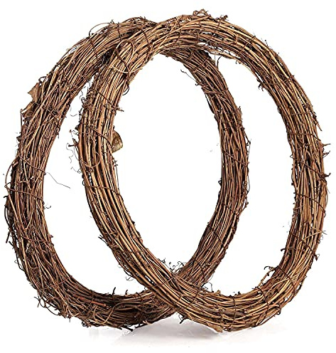 Ghulumn 2PCS 14 Inch Grapevine Wreaths Wreath Rattan Wreath Garland for DIY Christmas Craft or Wedding Decors