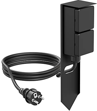 ledscom.de Presa da giardino a colonna PIWI con picchetto di terra e cavo da 2 m per esterni, IP44, a 2 vie, nero